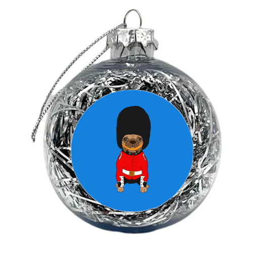 British Bulldog London Guard in bearskin hat - xmas bauble by Lisa Wardle
