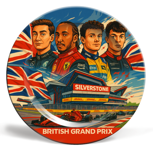 British Racing Drivers - ceramic dinner plate by Ms Doodle