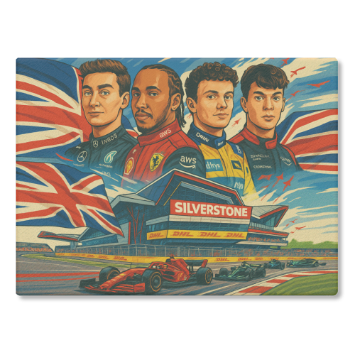 British Racing Drivers - glass chopping board by Ms Doodle
