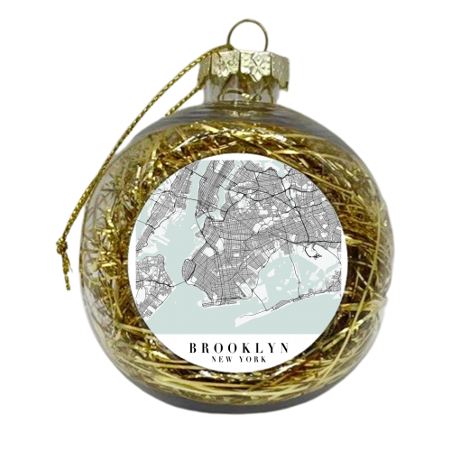 Brooklyn New York Blue Water Street Map - xmas bauble by Toni Scott
