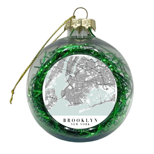 Brooklyn New York Blue Water Street Map - xmas bauble by Toni Scott
