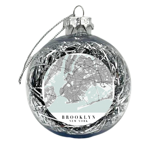 Brooklyn New York Blue Water Street Map - xmas bauble by Toni Scott