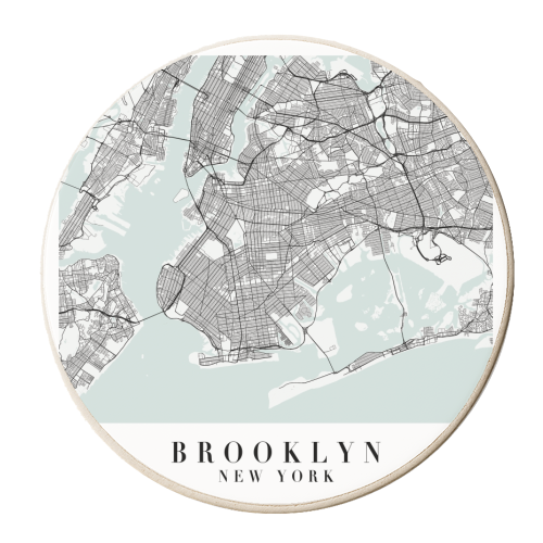 Brooklyn New York Blue Water Street Map - personalised beer coaster by Toni Scott