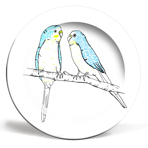 Budgies - ceramic dinner plate by Michelle Walker