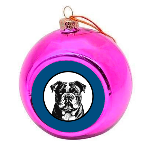 Bulldog Cameo Dog Portrait - colourful christmas bauble by Adam Regester