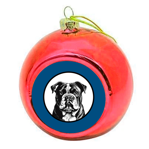 Bulldog Cameo Dog Portrait - colourful christmas bauble by Adam Regester