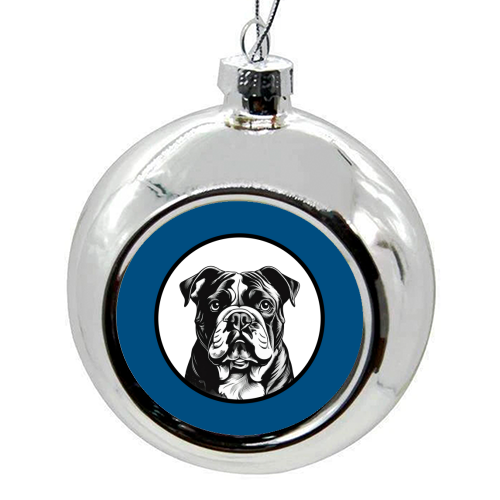 Bulldog Cameo Dog Portrait - colourful christmas bauble by Adam Regester