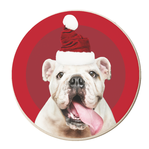 Bulldog Puppy - Christmas - personalised beer coaster by Larissa Grace