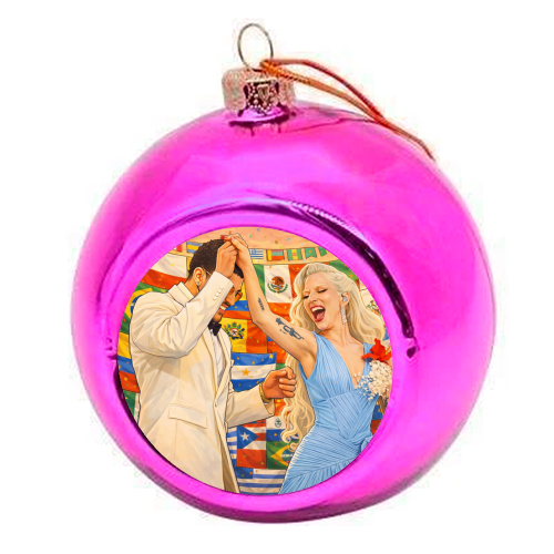 Bunny Gaga Dance - colourful christmas bauble by Ms Doodle