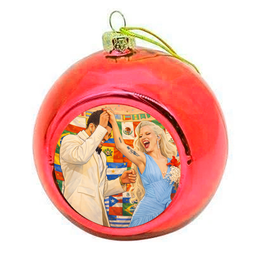 Bunny Gaga Dance - colourful christmas bauble by Ms Doodle