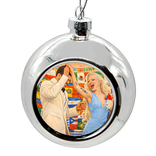 Bunny Gaga Dance - colourful christmas bauble by Ms Doodle