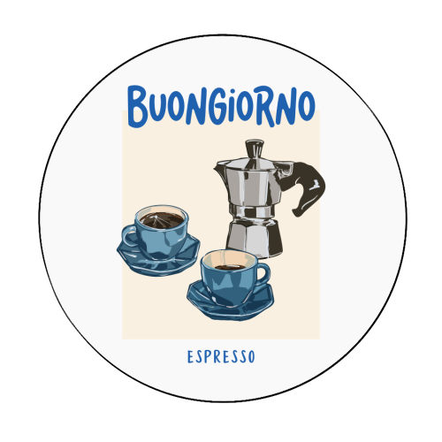 Buongiorno Espresso - Circle Sticker by EZbie