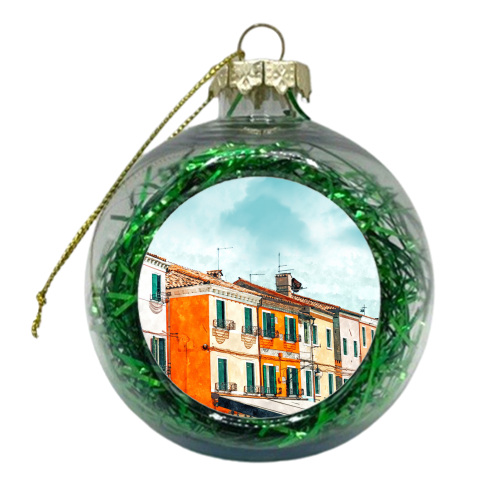 Burano Island | Colorful Patel Architecture Building | Watercolor Travel Painting - xmas bauble by Uma Prabhakar Gokhale