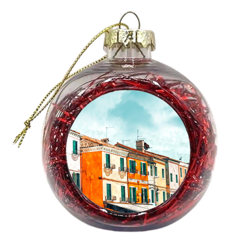 Burano Island | Colorful Patel Architecture Building | Watercolor Travel Painting - xmas bauble by Uma Prabhakar Gokhale