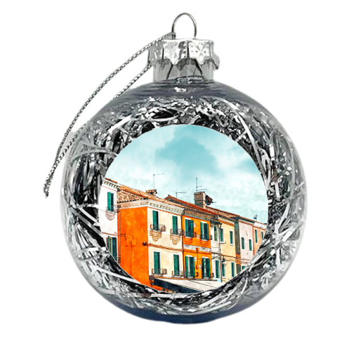 Burano Island | Colorful Patel Architecture Building | Watercolor Travel Painting - xmas bauble by Uma Prabhakar Gokhale