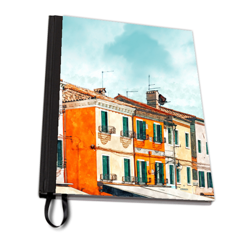 Burano Island | Colorful Patel Architecture Building | Watercolor Travel Painting - personalised A4, A5, A6 notebook by Uma Prabhakar Gokhale