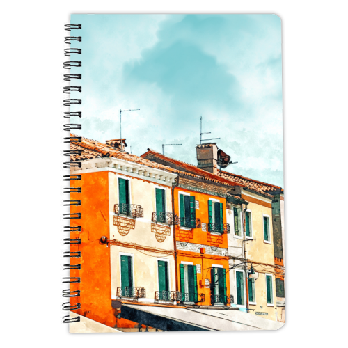 Burano Island | Colorful Patel Architecture Building | Watercolor Travel Painting - personalised A4, A5, A6 notebook by Uma Prabhakar Gokhale
