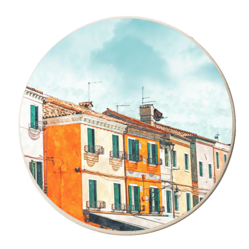Burano Island | Colorful Patel Architecture Building | Watercolor Travel Painting - personalised beer coaster by Uma Prabhakar Gokhale