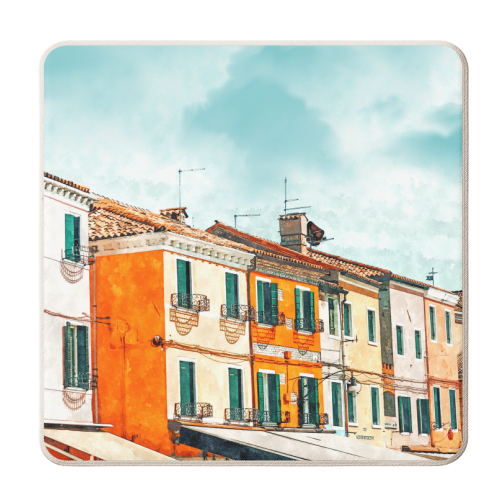 Burano Island | Colorful Patel Architecture Building | Watercolor Travel Painting - personalised beer coaster by Uma Prabhakar Gokhale
