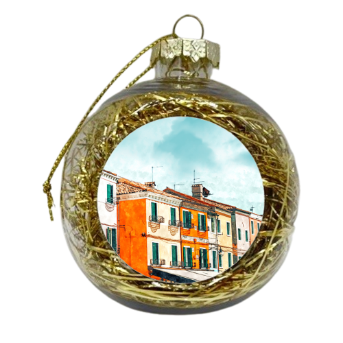 Burano Island | Colorful Patel Architecture Building | Watercolor Travel Painting - xmas bauble by Uma Prabhakar Gokhale