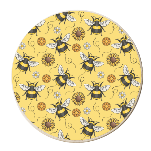 Buzzin' Bees Pattern - personalised beer coaster by Amy Farmer