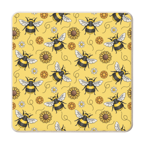 Buzzin' Bees Pattern - personalised beer coaster by Amy Farmer