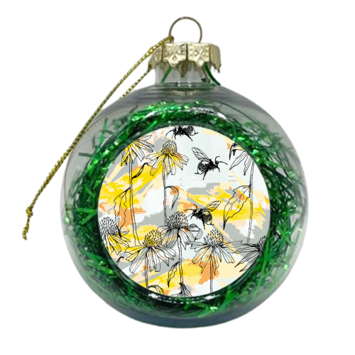 Buzzing bees - orange - xmas bauble by Michelle Walker