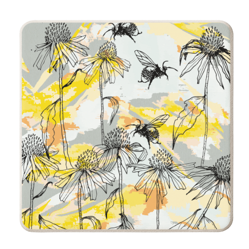 Buzzing bees - orange - personalised beer coaster by Michelle Walker