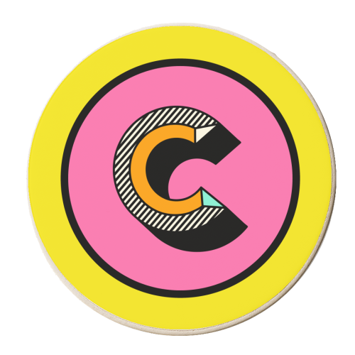 C - Bright Colourful Block Letter Initial Design - personalised beer coaster by AbiGoLucky