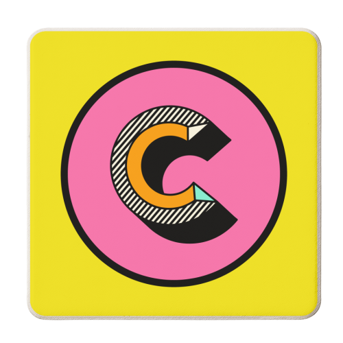 C - Bright Colourful Block Letter Initial Design - personalised beer coaster by AbiGoLucky
