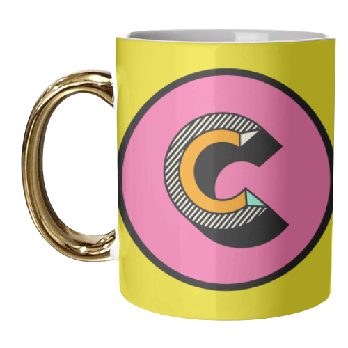 C - Bright Colourful Block Letter Initial Design - unique mug by AbiGoLucky