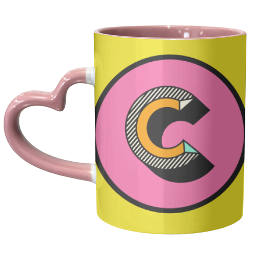 C - Bright Colourful Block Letter Initial Design - unique mug by AbiGoLucky