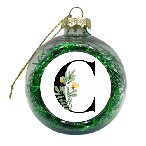 C Floral Letter Initial - xmas bauble by Toni Scott