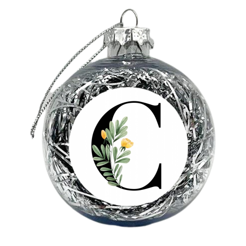 C Floral Letter Initial - xmas bauble by Toni Scott
