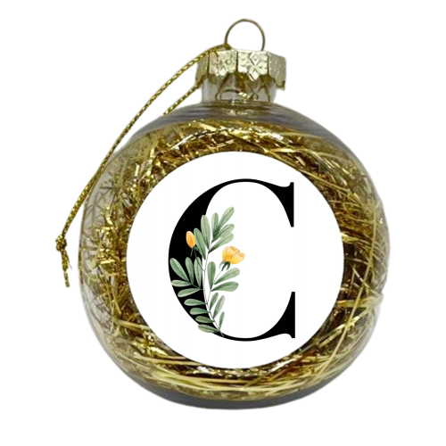 C Floral Letter Initial - xmas bauble by Toni Scott