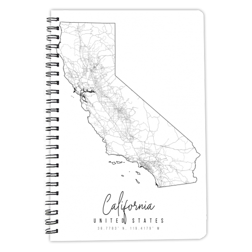California Minimal Street Map - personalised A4, A5, A6 notebook by Toni Scott
