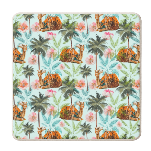 Camel Ride, Modern Bohemian Eclectic Animals, India Culture Travel Palm Desert Painting - personalised beer coaster by Uma Prabhakar Gokhale