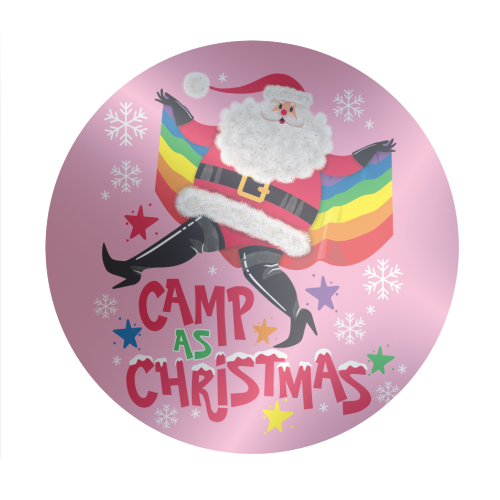 Camp As Christmas - Santa - Circle Sticker by Claire Atwood