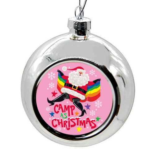 Camp As Christmas - Santa - colourful christmas bauble by Claire Atwood