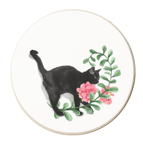 Capricious black cat - personalised beer coaster by DejaReve