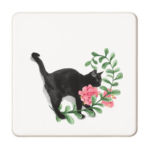 Capricious black cat - personalised beer coaster by DejaReve