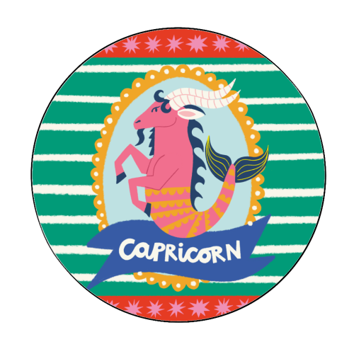 Capricorn Star Sign Design - Circle Sticker by AbiGoLucky