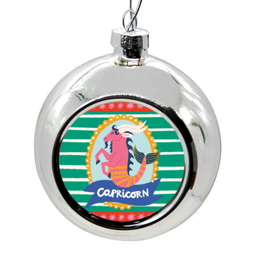 Capricorn Star Sign Design - colourful christmas bauble by AbiGoLucky