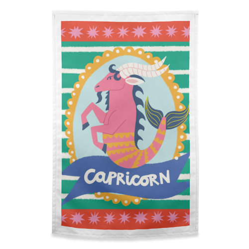 Capricorn Star Sign Design - funny tea towel by AbiGoLucky