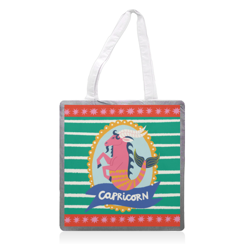 Capricorn Star Sign Design - printed canvas tote bag by AbiGoLucky