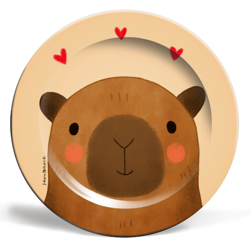 Capybara in love - ceramic dinner plate by Juliana Motzko