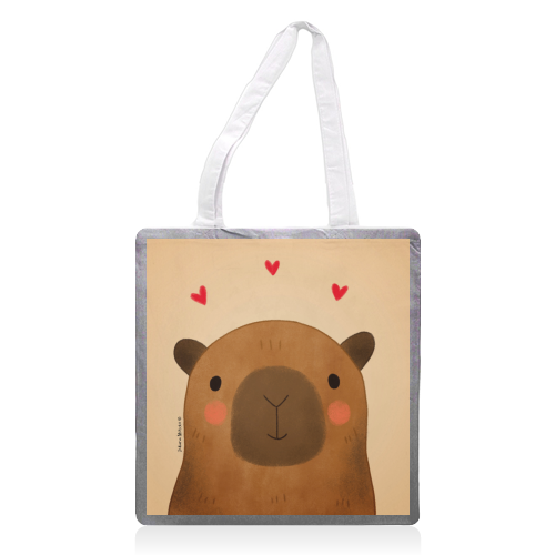 Capybara in love - printed canvas tote bag by Juliana Motzko