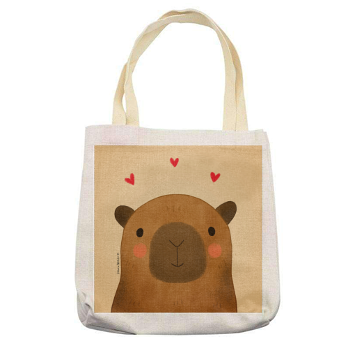 Capybara in love - printed canvas tote bag by Juliana Motzko
