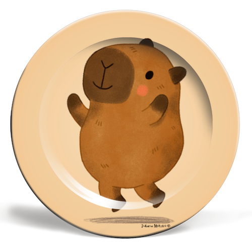 Capybara jumping - ceramic dinner plate by Juliana Motzko
