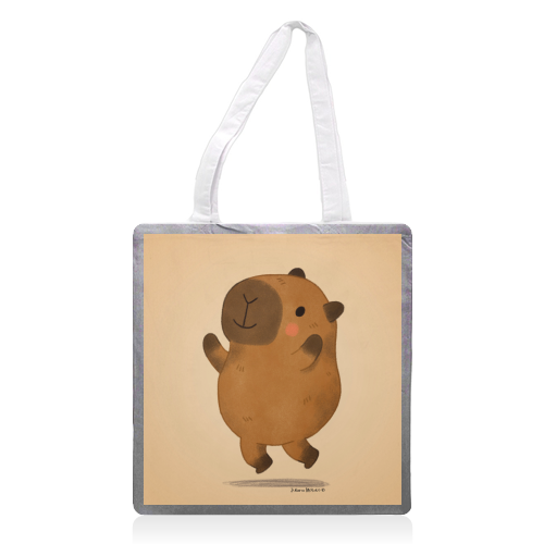Capybara jumping - printed canvas tote bag by Juliana Motzko